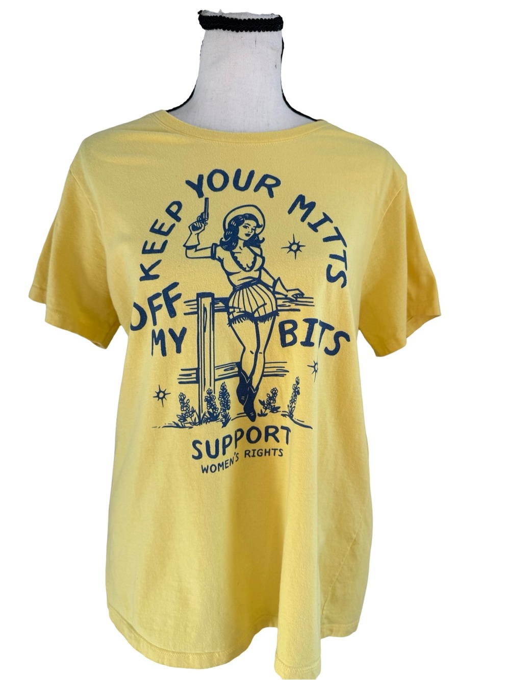 Port & Company Yellow Graphic T-Shirt Women’s L “Keep Your Mitts Off My Bits”